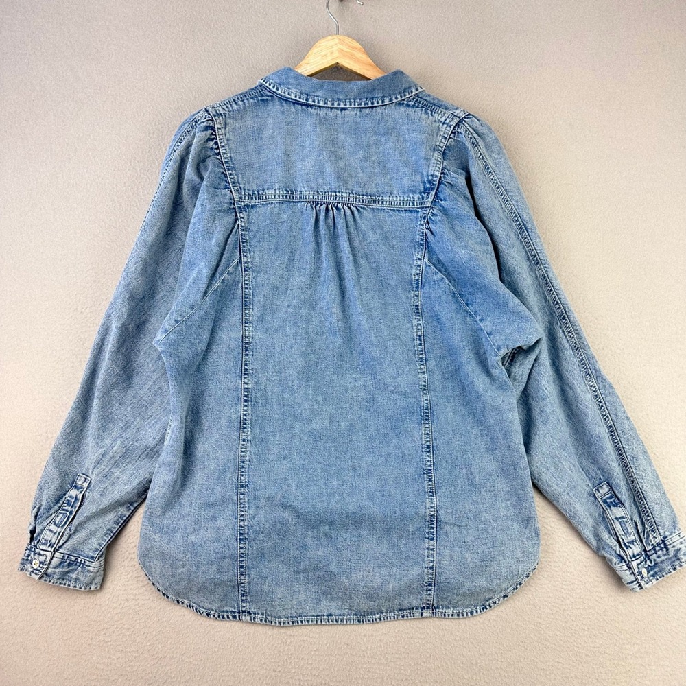 Maeve Anthropologie Chambray Denim Shirt Womens M Blue‎ Button Up Puff Sleeve - Picture 3 of 10
